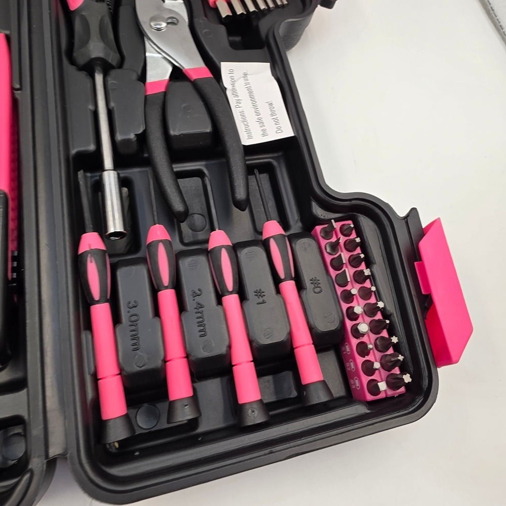 Pink and Black 39 Piece Home Tool Kit with Carrying Case DIY Household Set L4 - Picture 7 of 16
